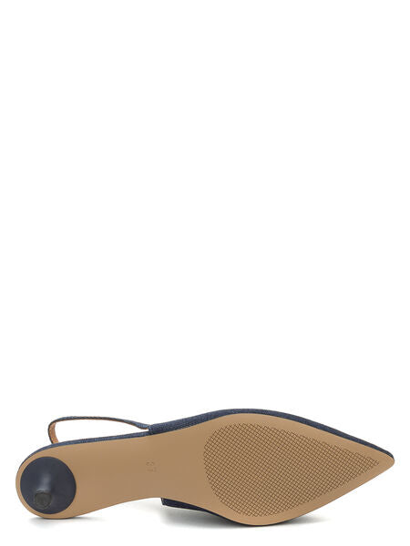Navy Denim Slingback Heels with Kitten Heel