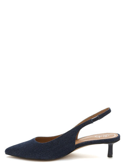 Navy Denim Slingback Heels with Kitten Heel