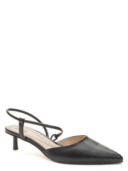 Black Pointed-Toe Slingback Kitten Heel Shoe