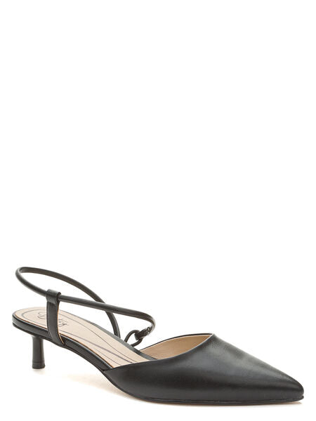 Black Pointed-Toe Slingback Kitten Heel Shoe