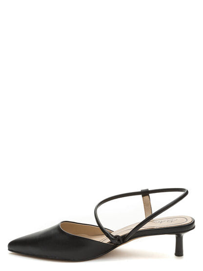 Black Pointed-Toe Slingback Kitten Heel Shoe