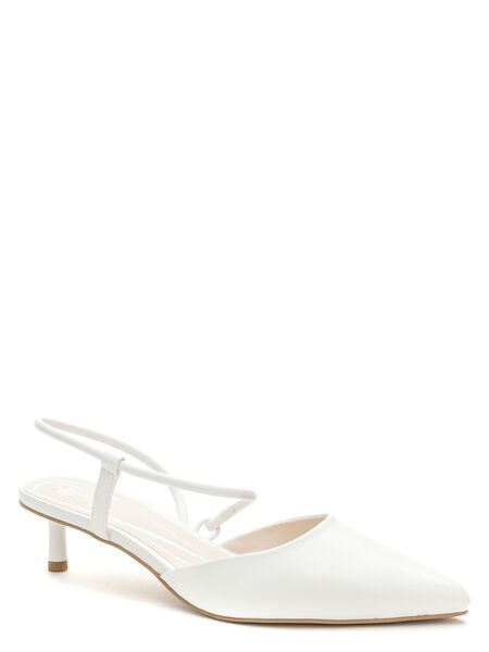 White Slingback Kitten Heel Pump with Pointed Toe