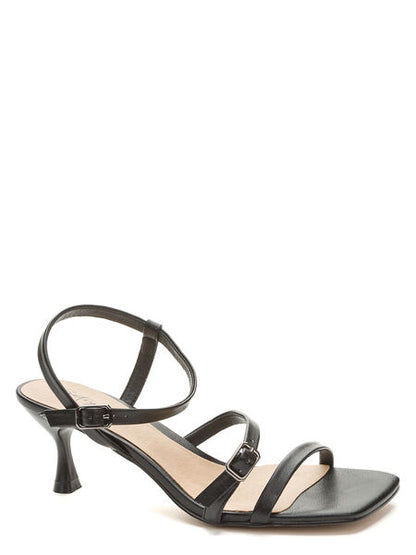 Black Strappy Heeled Sandals with Kitten Heel