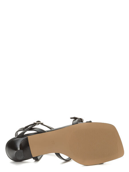 Black Strappy Heeled Sandals with Kitten Heel