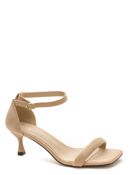 Beige Suede Ankle Strap Kitten Heel Sandals