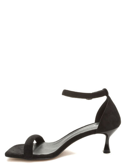 Black Suede Kitten Heel Sandal with Ankle Strap