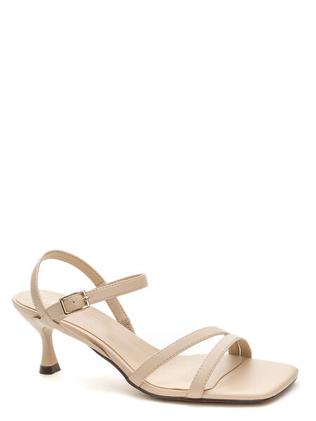 Beige Strappy Sandal with Kitten Heel