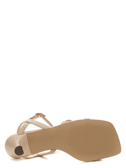 Beige Strappy Sandal with Kitten Heel