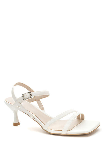 White Strappy Heeled Sandal with Buckle Closure