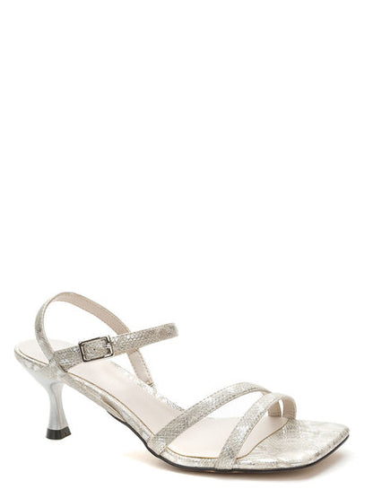 Silver Textured Sandal with Kitten Heel