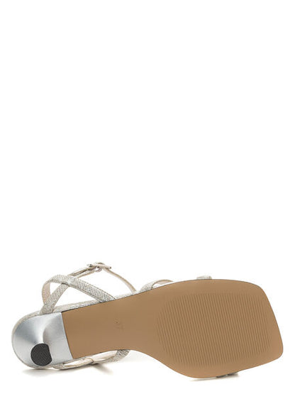 Silver Textured Sandal with Kitten Heel