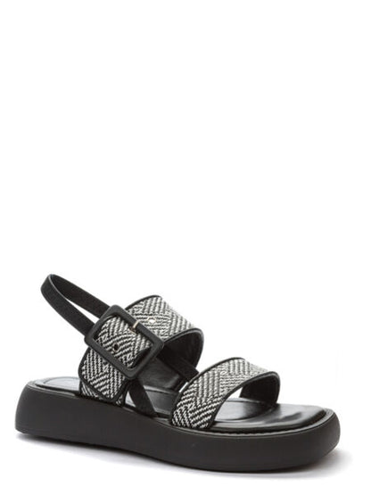 Black Geometric Strap Sandal with Adjustable Buckle