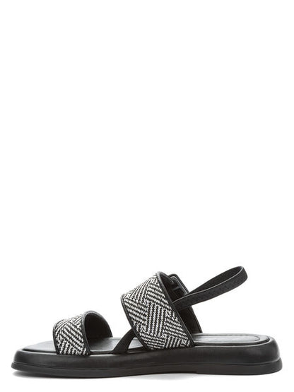 Black Geometric Strap Sandal with Adjustable Buckle