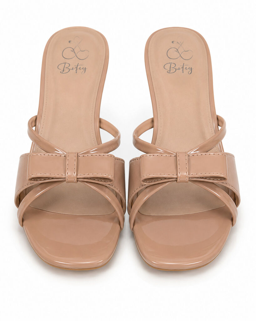 Heeled Mule Open-Toe Nap/Pat BEIGE