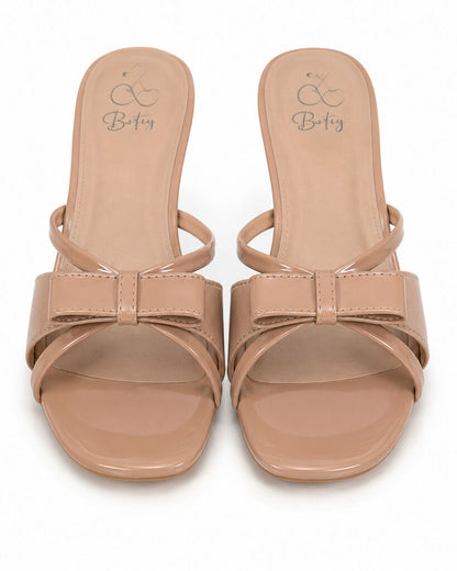 Heeled Mule Open-Toe Nap/Pat BEIGE