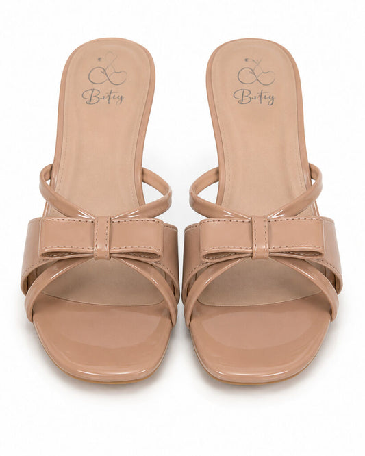 Heeled Mule Open-Toe Nap/Pat BEIGE
