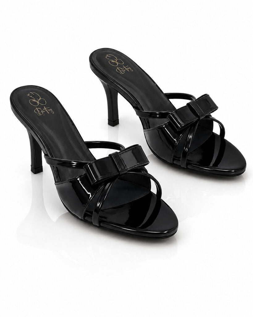 Heeled Mule Open-Toe Nap/Pat BLACK