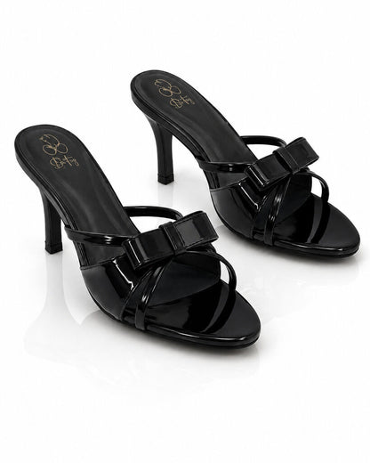 Heeled Mule Open-Toe Nap/Pat BLACK