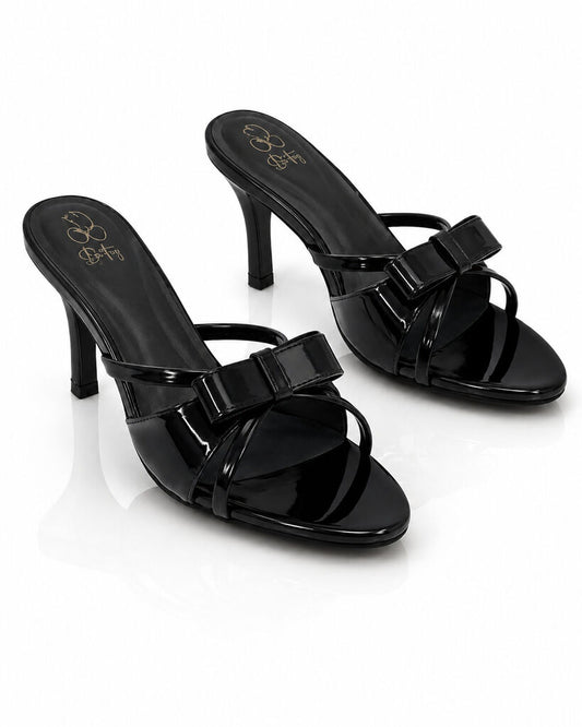 Heeled Mule Open-Toe Nap/Pat BLACK