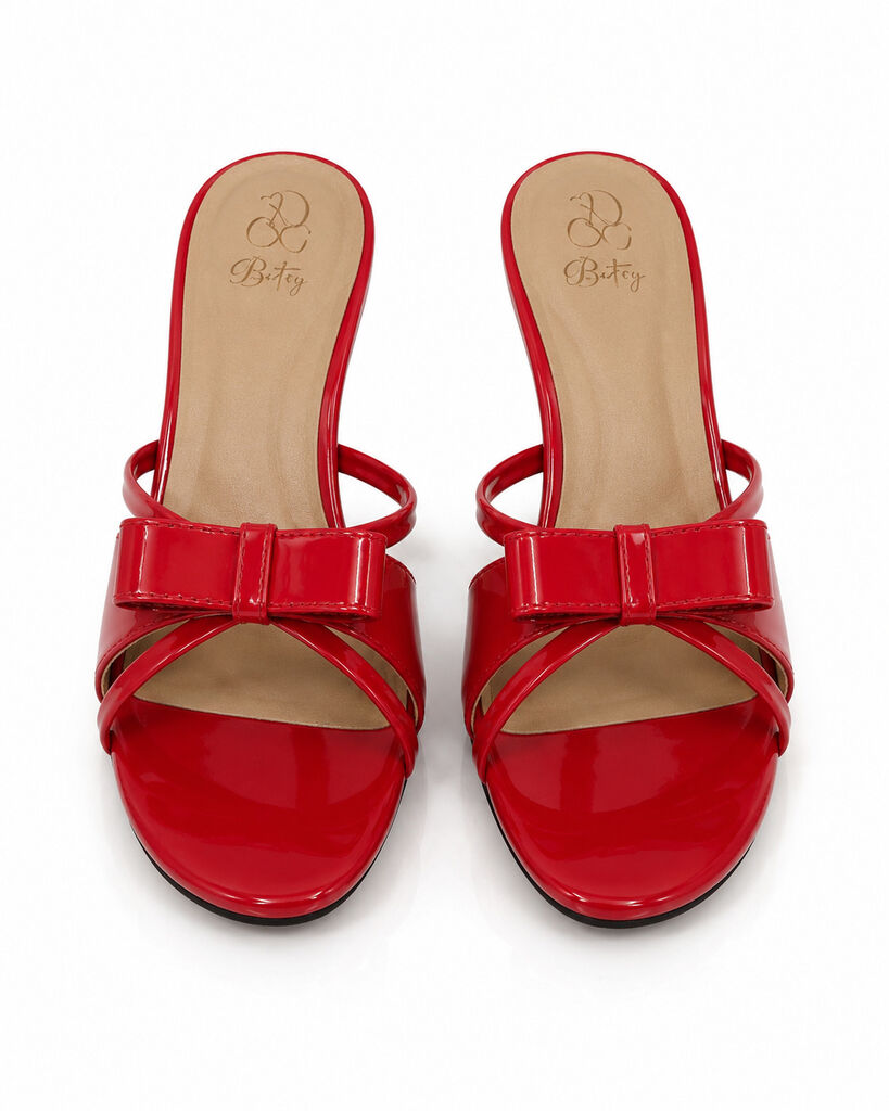 Heeled Mule Open-Toe Patent RED