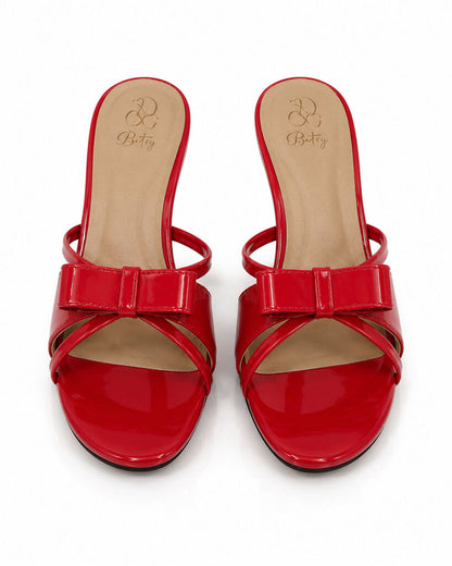 Heeled Mule Open-Toe Patent RED
