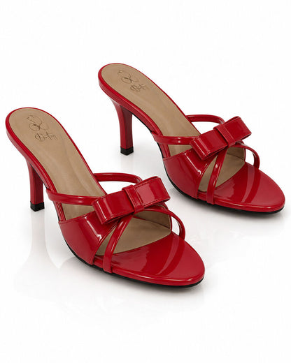 Heeled Mule Open-Toe Patent RED