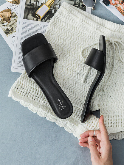 Heeled Mule Open-Toe Nappa BLACK
