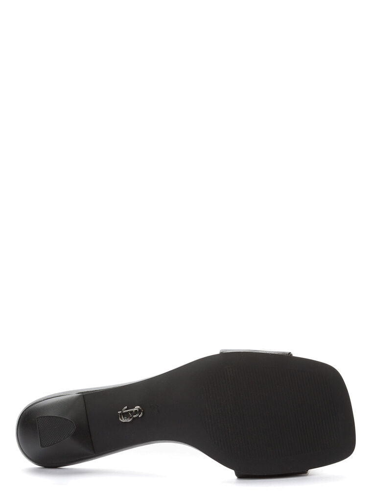 Heeled Mule Open-Toe Nappa BLACK