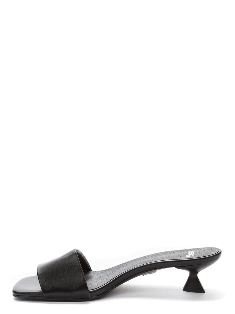 Heeled Mule Open-Toe Nappa BLACK