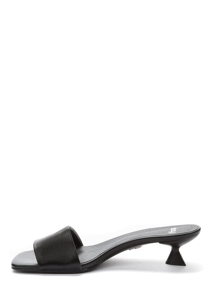 Heeled Mule Open-Toe Nappa BLACK
