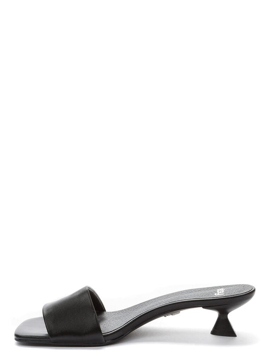 Heeled Mule Open-Toe Nappa BLACK