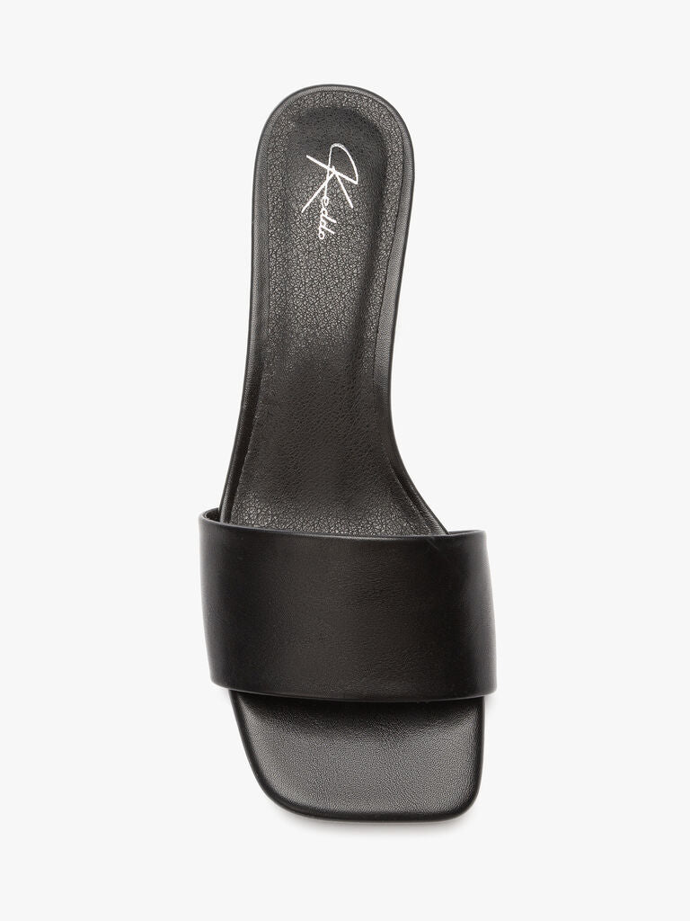Heeled Mule Open-Toe Nappa BLACK