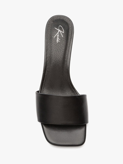 Heeled Mule Open-Toe Nappa BLACK
