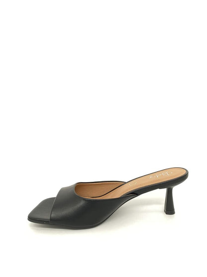 Heeled Mule Open-Toe Nappa BLACK