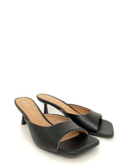 Heeled Mule Open-Toe Nappa BLACK