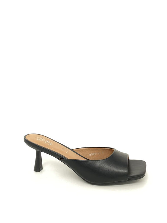 Heeled Mule Open-Toe Nappa BLACK