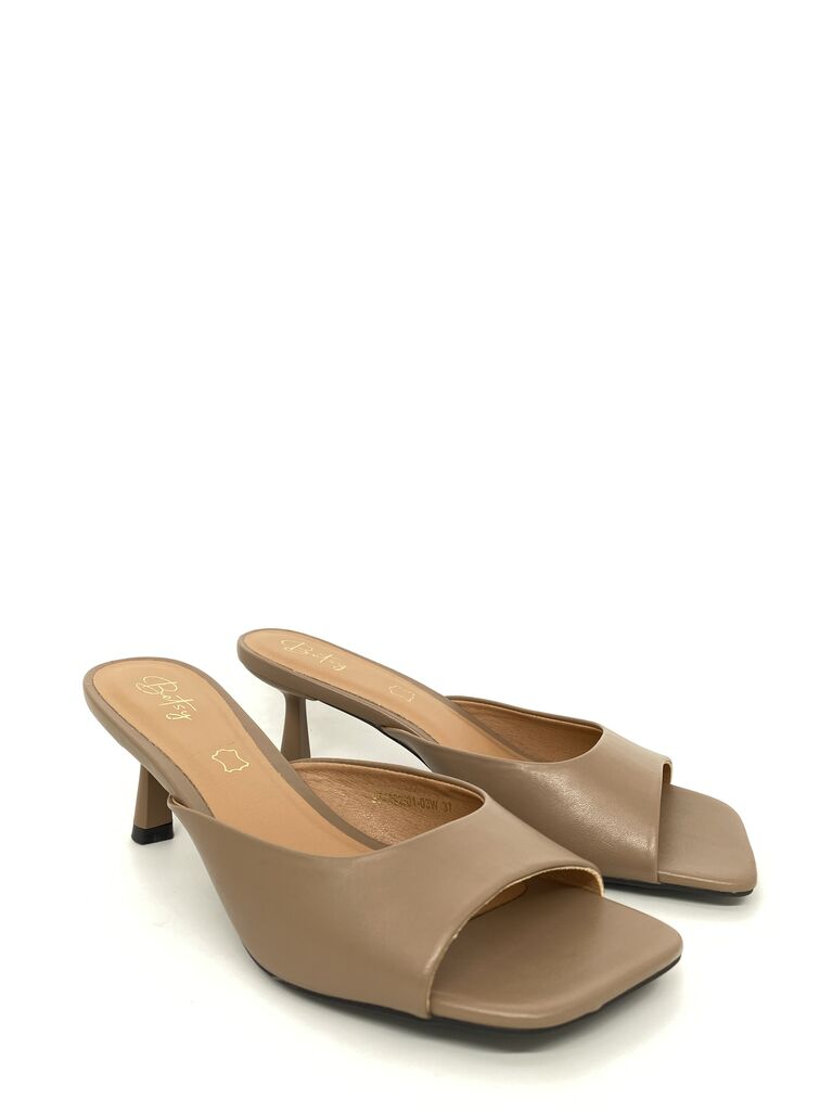 Heeled Mule Open-Toe Nappa D.BEIGE
