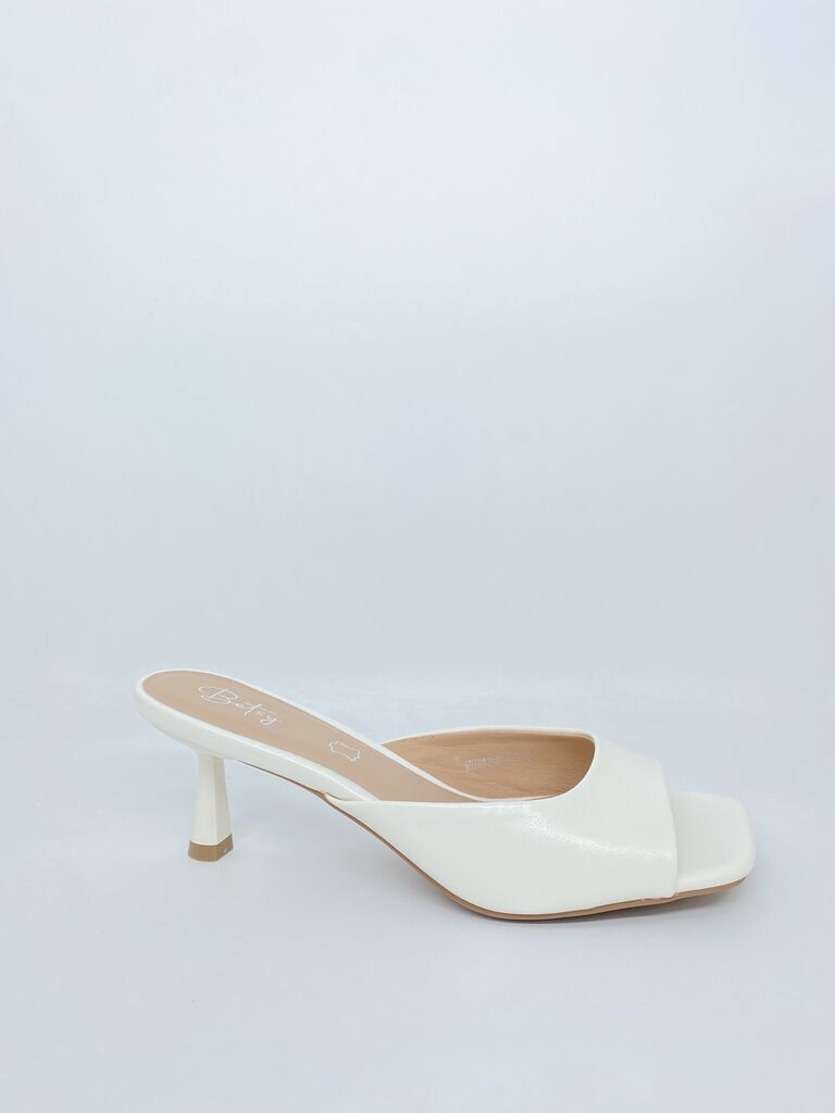 Heeled Mule Open-Toe Nappa WHITE