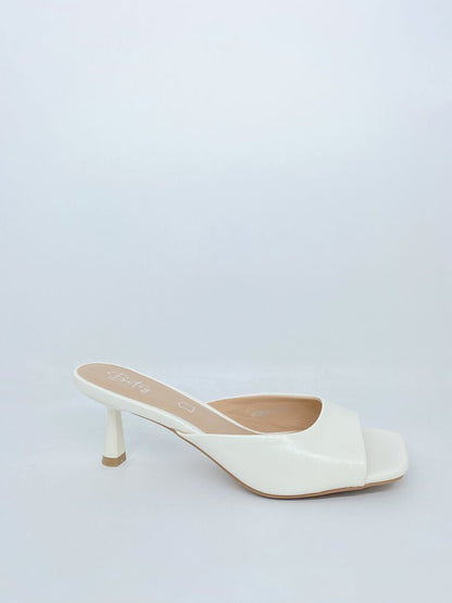 Heeled Mule Open-Toe Nappa WHITE