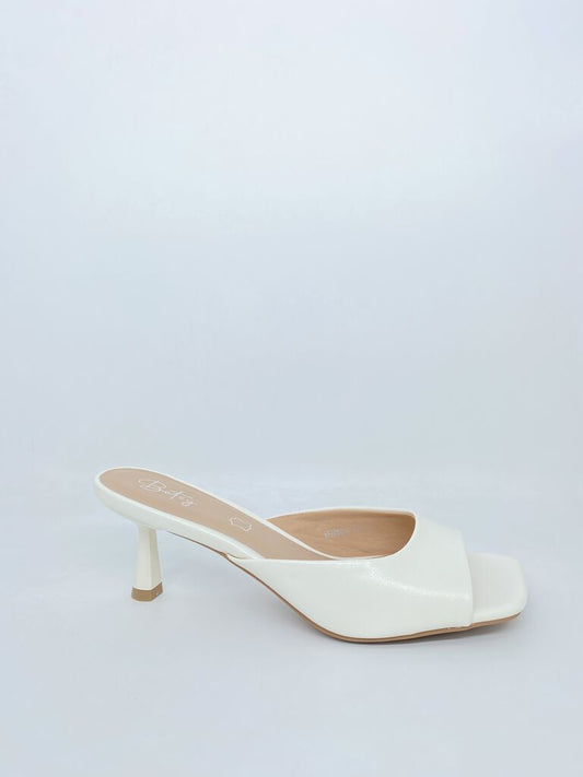 Heeled Mule Open-Toe Nappa WHITE