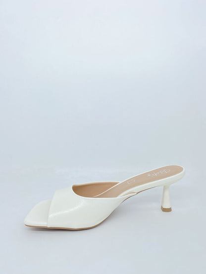 Heeled Mule Open-Toe Nappa WHITE