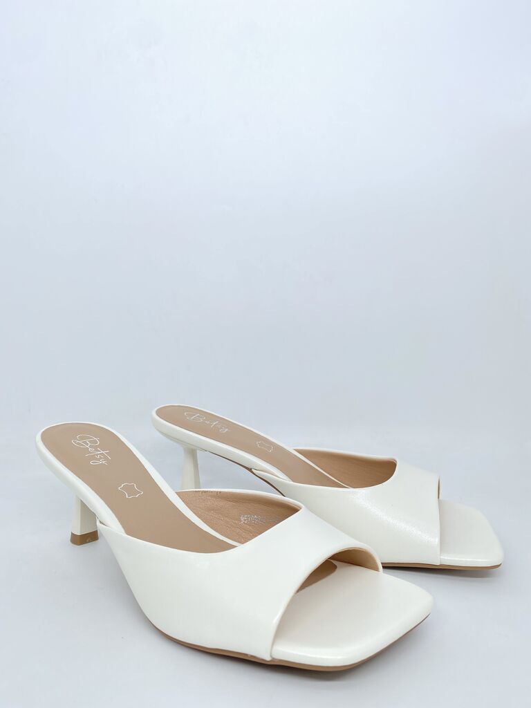 Heeled Mule Open-Toe Nappa WHITE