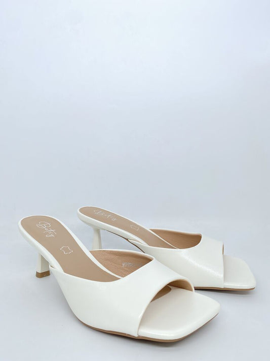 Heeled Mule Open-Toe Nappa WHITE