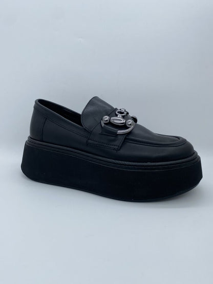 Black Platform Loafer with Metallic Accent