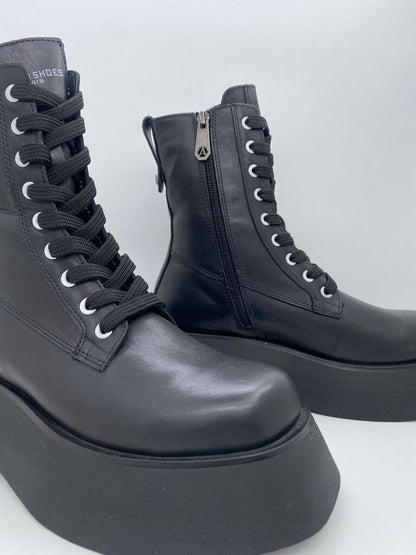 Black Platform Leather Boots with Chunky Sole