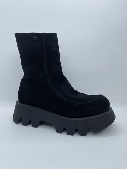 Black Suede Platform Boot with Chunky Sole