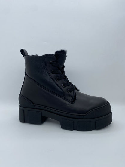 Black Chunky Sole Lace-Up Boots