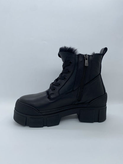 Black Chunky Sole Lace-Up Boots