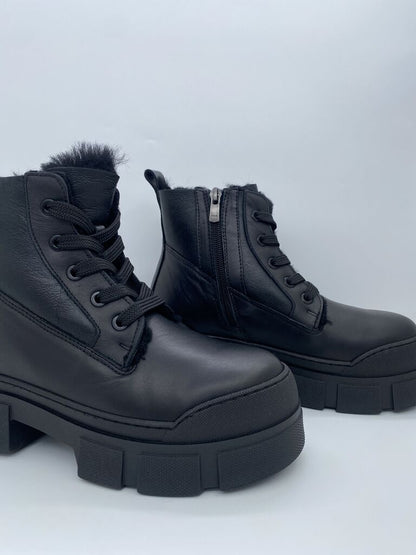 Black Chunky Sole Lace-Up Boots