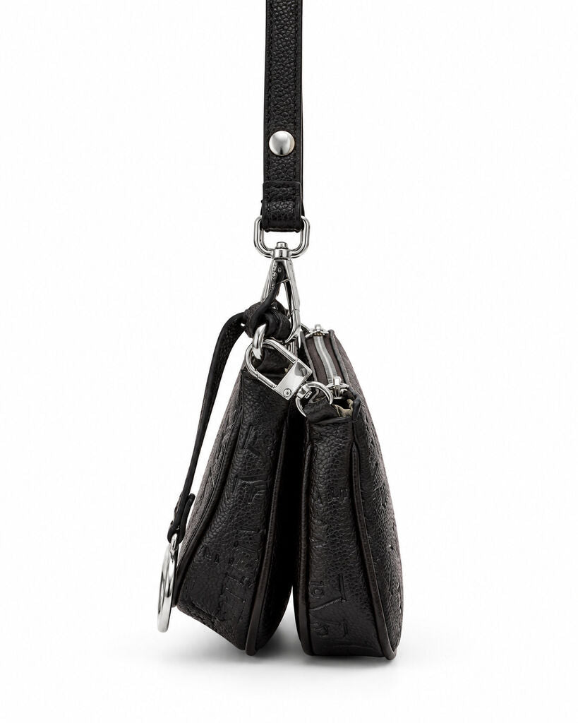 Brown Embossed Shoulder Bag with Adjustable Strap
